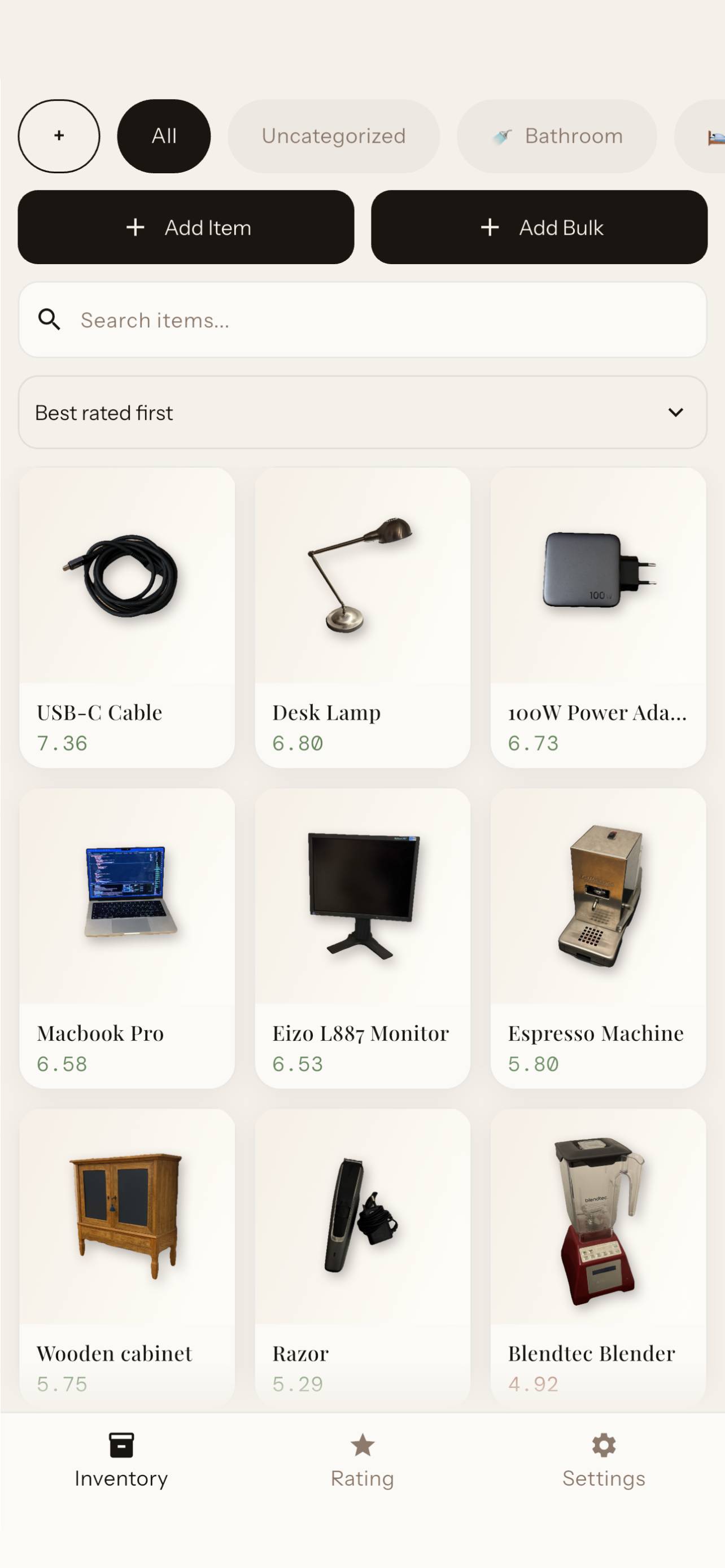 Inventory view